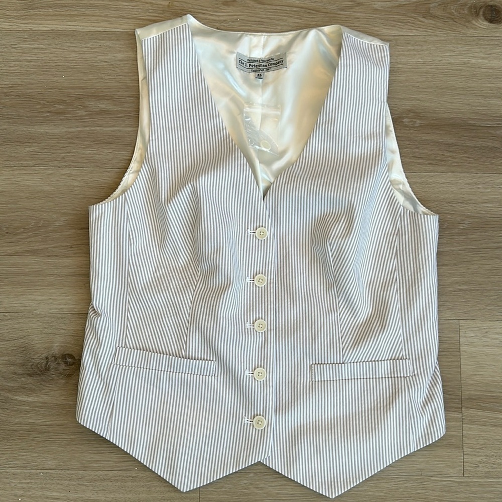 J peterman Florentine Seersucker Vest Color: Khaki White size xs NWOT